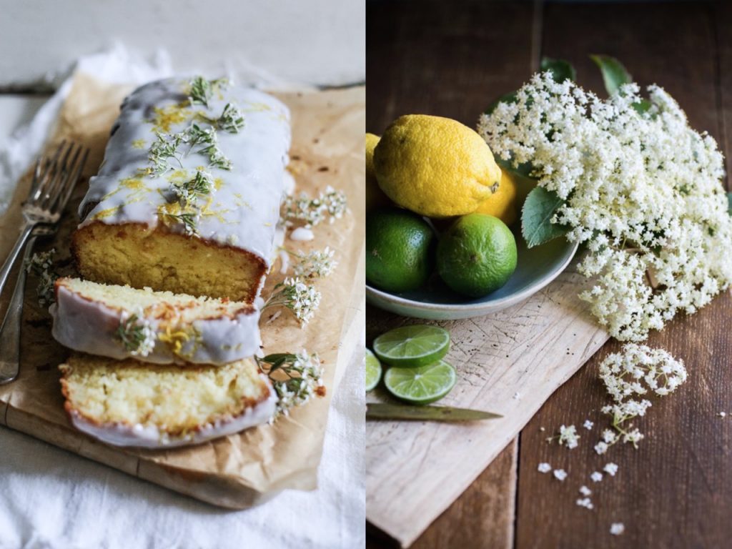 Lemon cake and fresh lemon and limes