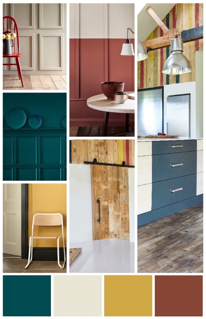 Mixture of painted cabinets in various colours from Little Greene