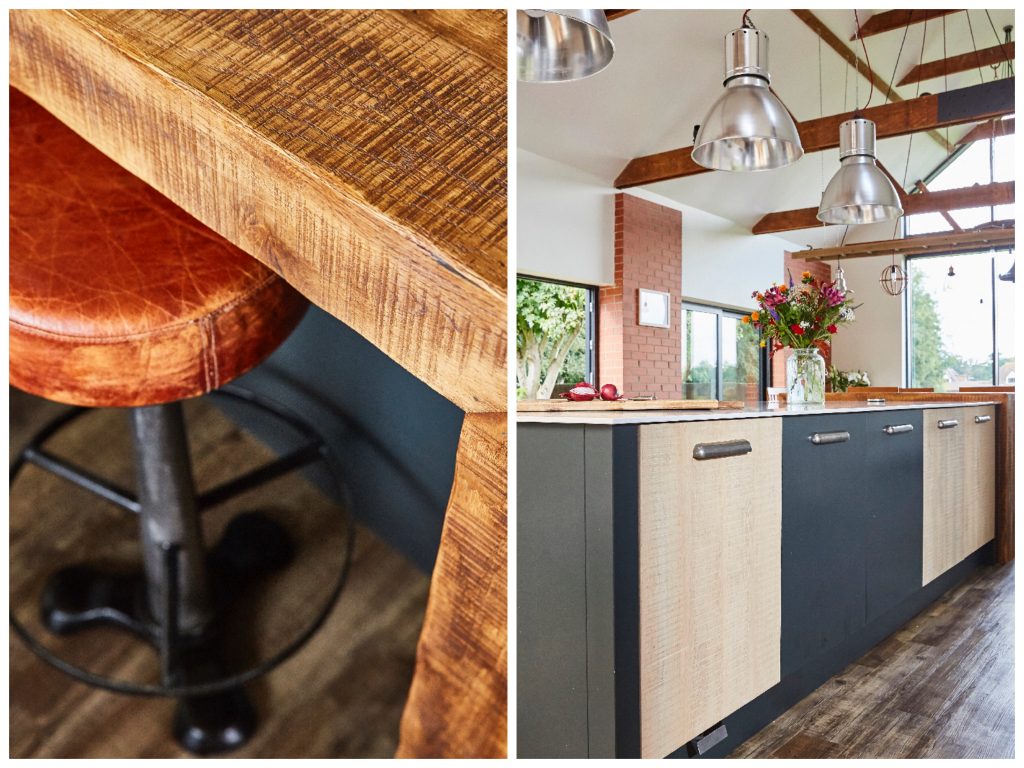 Rustic breakfast bar with leather stool