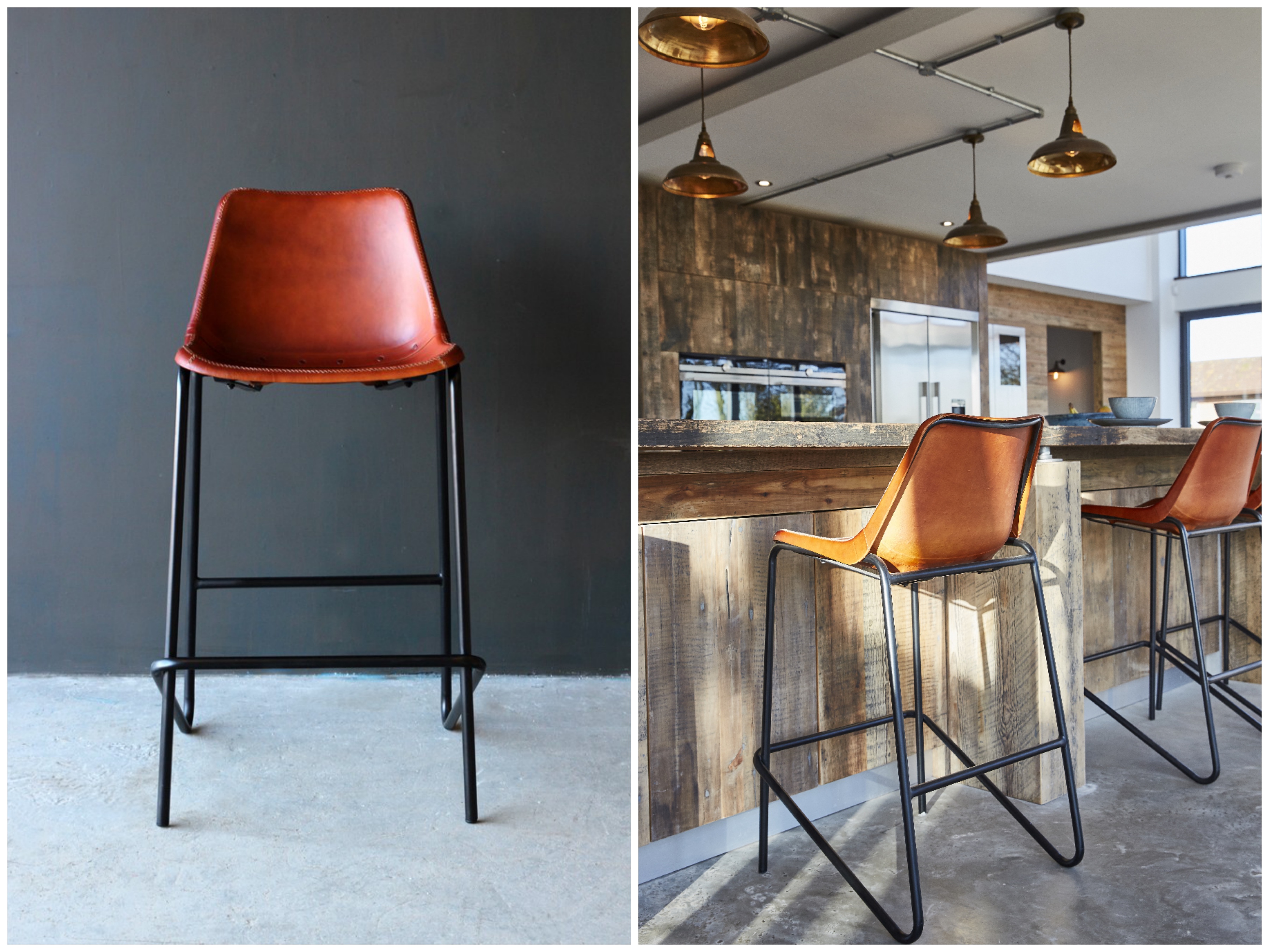 Industrial leather bar stools