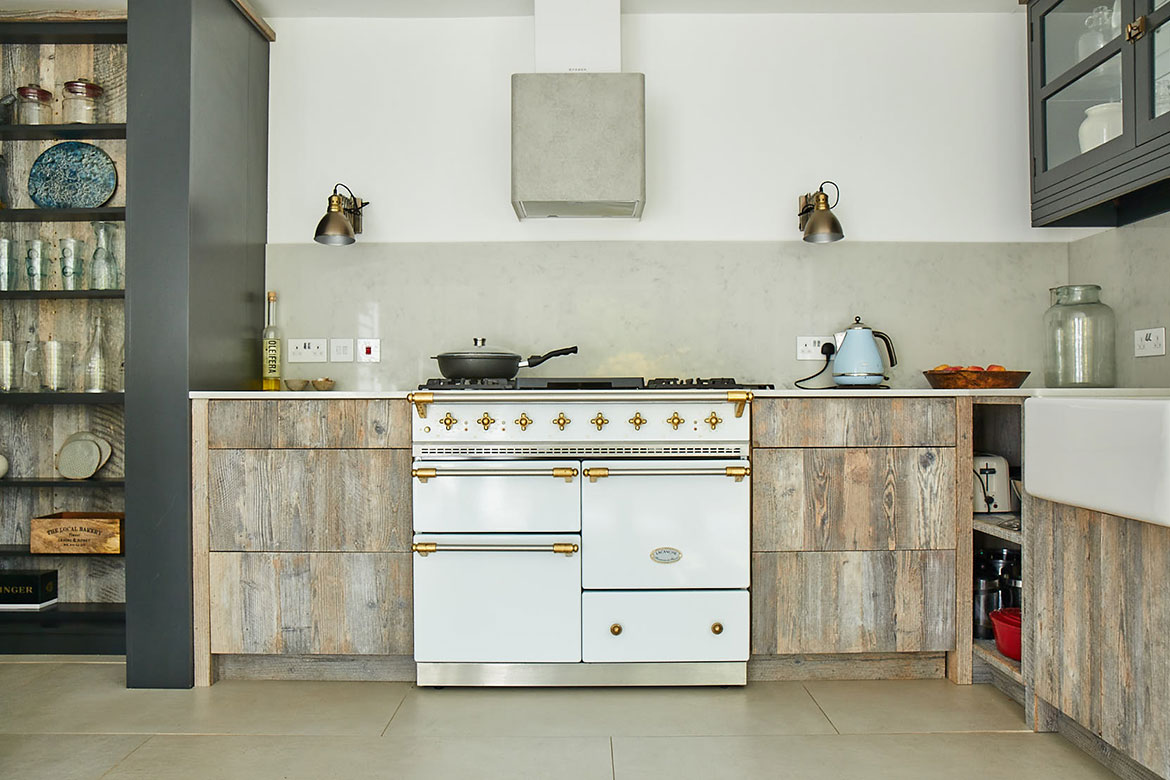 White Macon Lacanche range cooker with brass detail