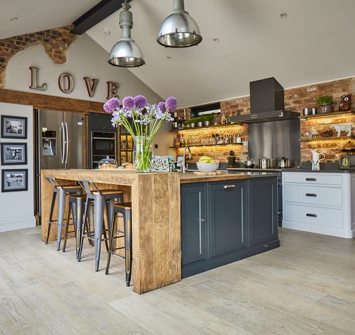 Vaulted room with bespoke industrial kitchen