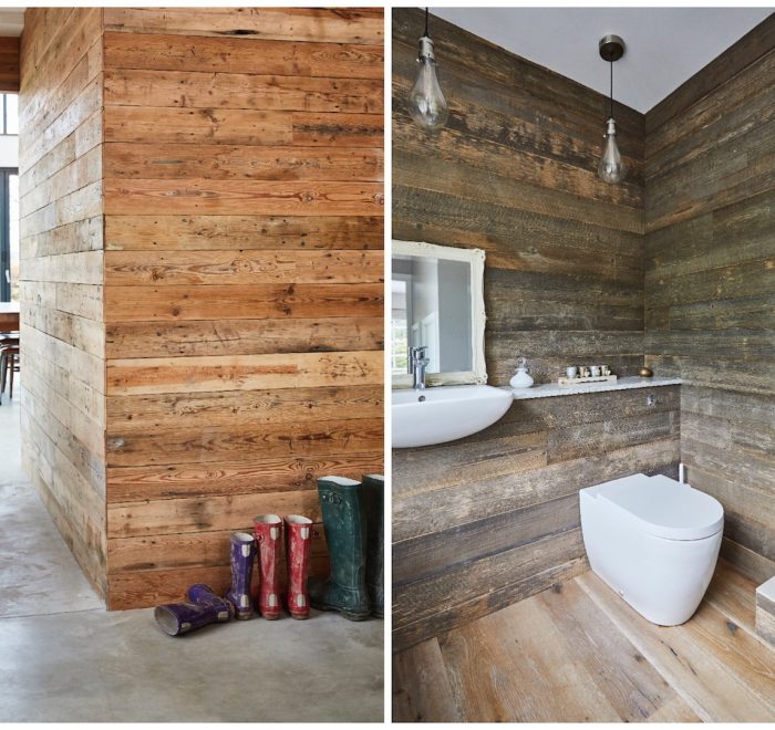 Reclaimed cladding in bathroom