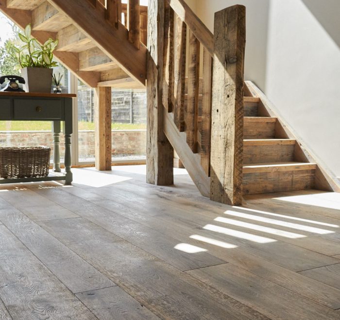 Reclaimed flooring and staircase