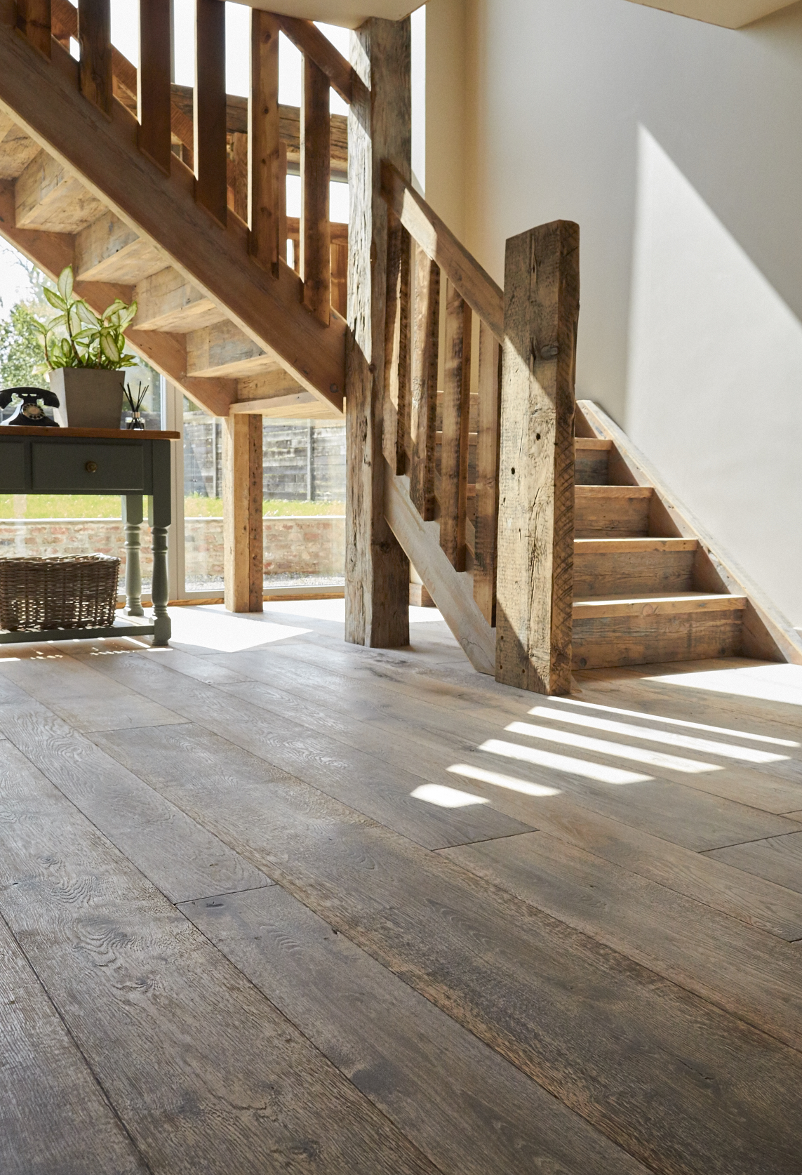 Reclaimed flooring and staircase