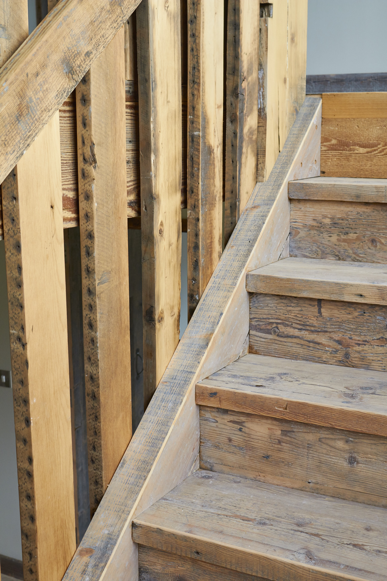 Internal stairs made from reclaimed pine timber