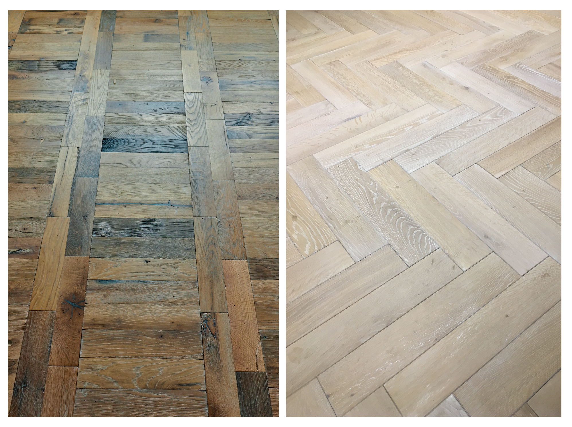 Parquet oak flooring laid in various patterns