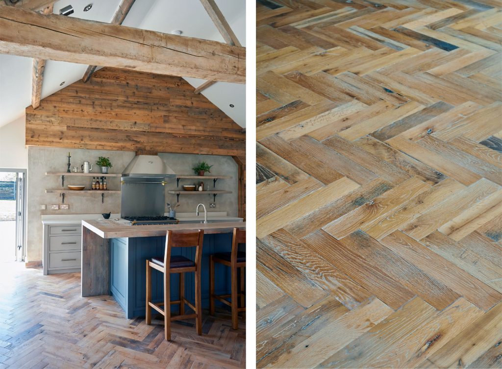 Parquet flooring in herringbone pattern