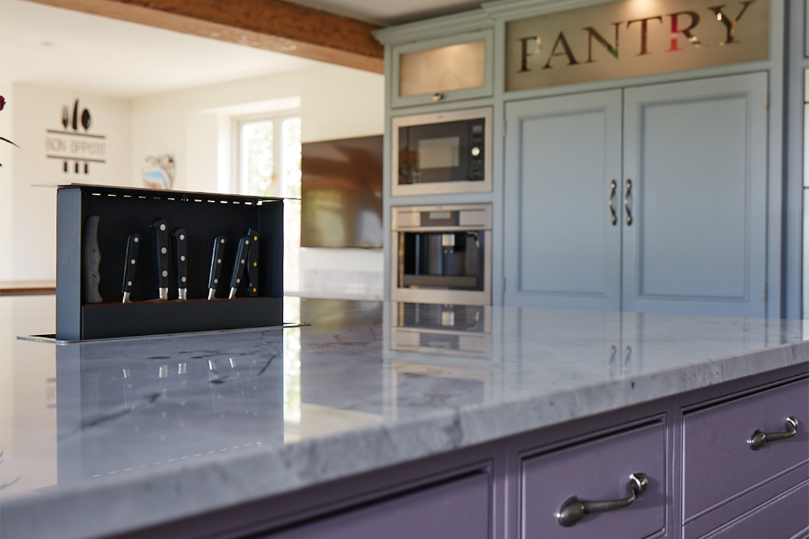 Knife block integrates in to custom granite worktops