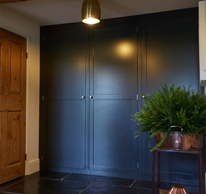 Full height lamp black bespoke pantry cabinets in shaker english style
