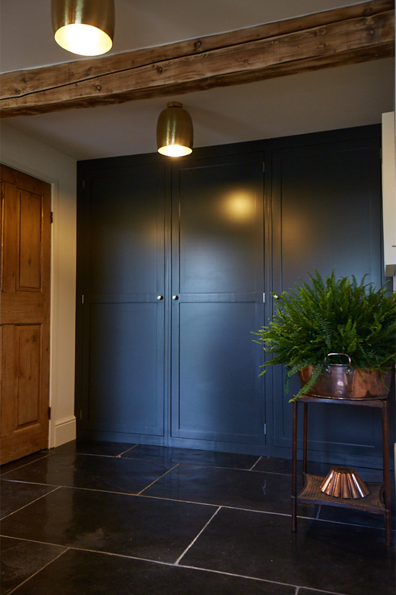 Full height lamp black bespoke pantry cabinets in shaker english style