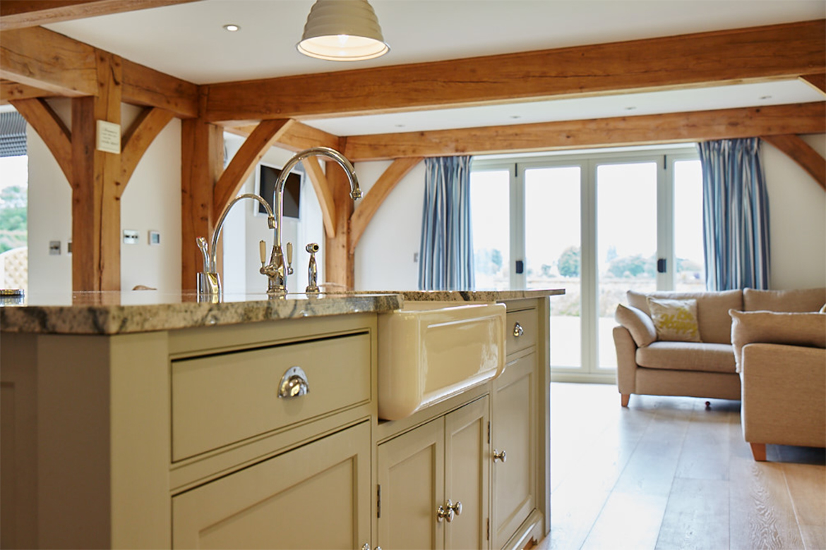 Shaws double belfast sink within bespoke painted kitchen island