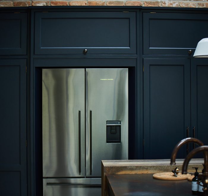 The Main Company Cornwall kitchen - Basalt Blue paint with aged copper worktops