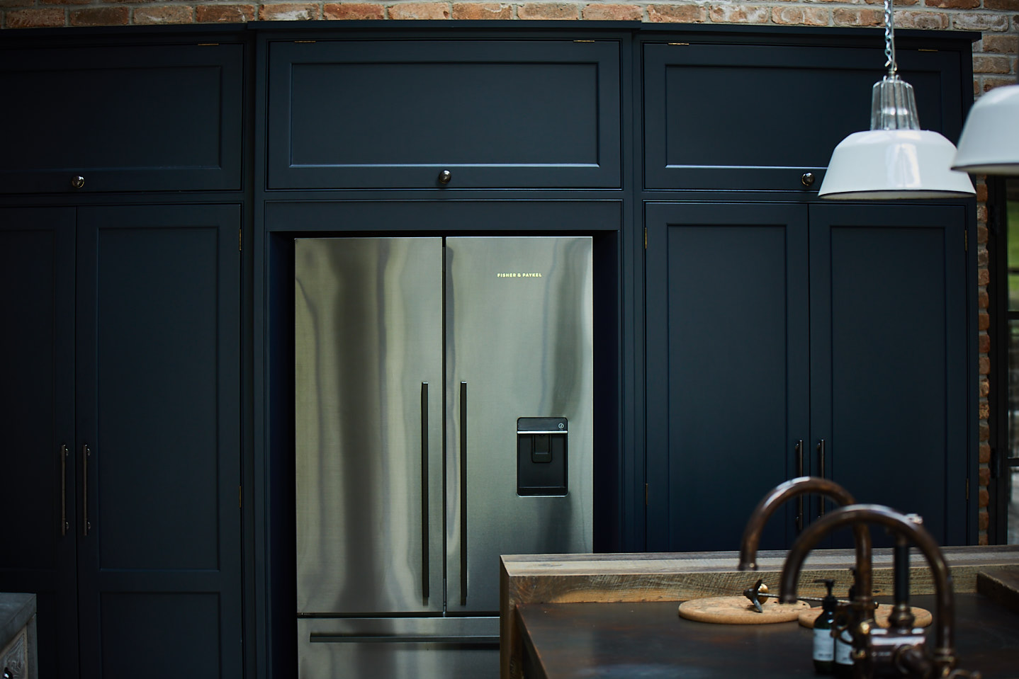 The Main Company Cornwall kitchen - Basalt Blue paint with aged copper worktops