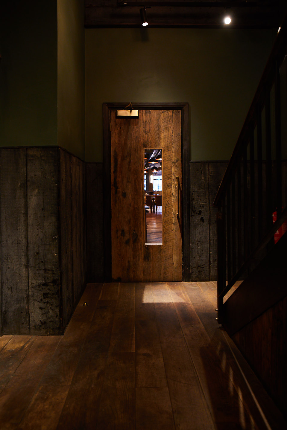 Rustic wood door with glass window