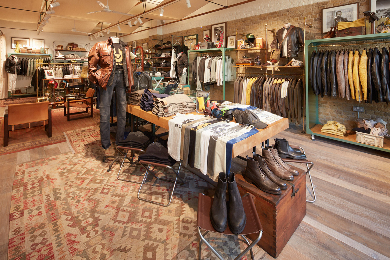 Shoe display with original rug and reclaimed floor