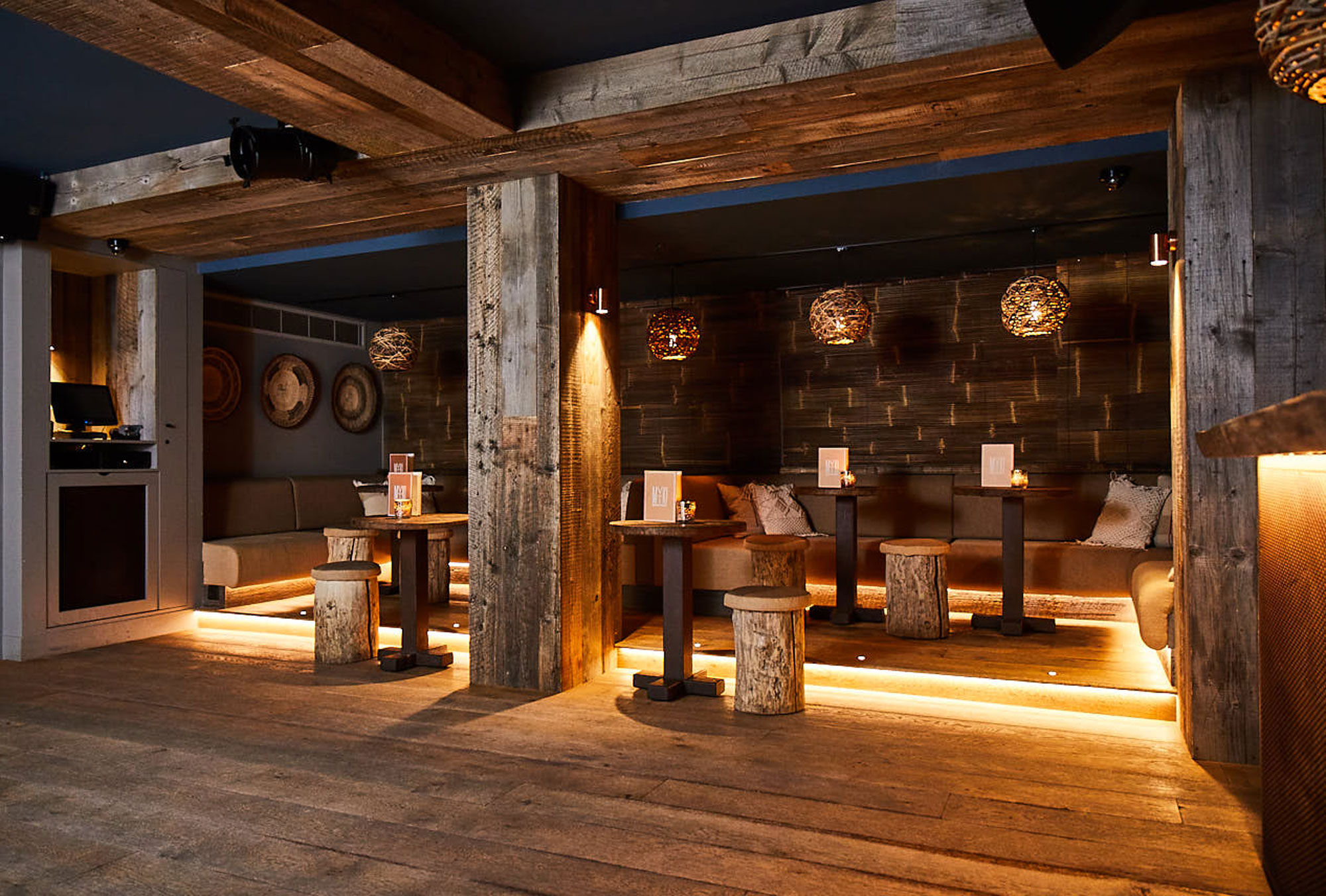 Reclaimed stool seating area in bar