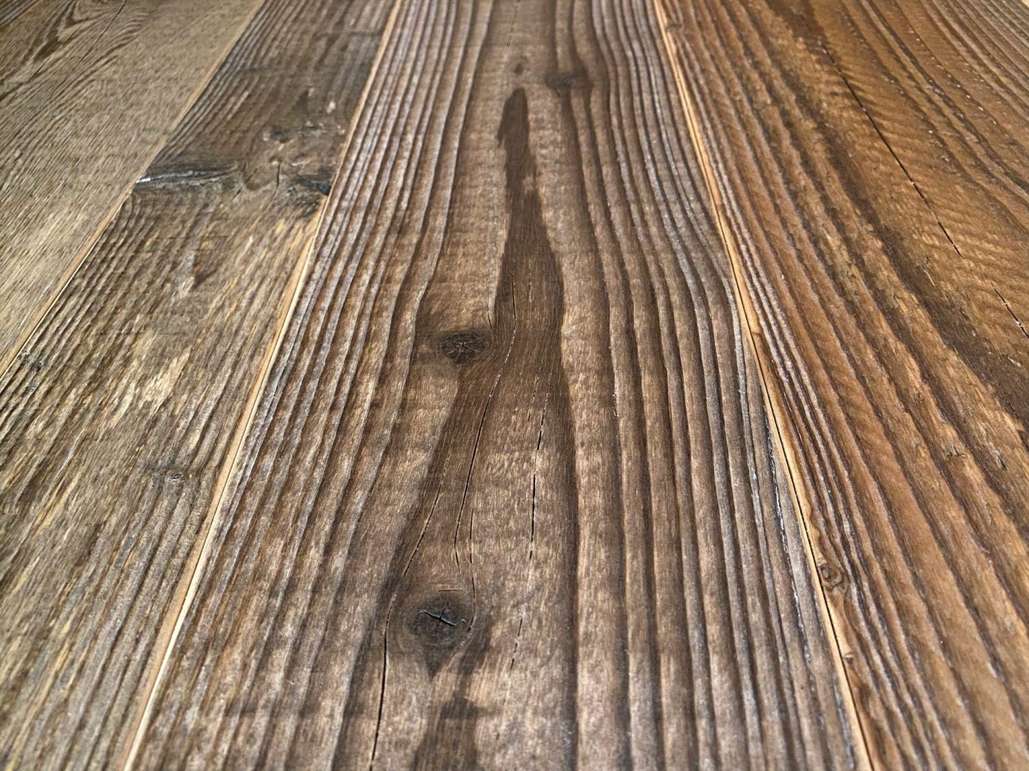 Reclaimed engineered spruce floor boards