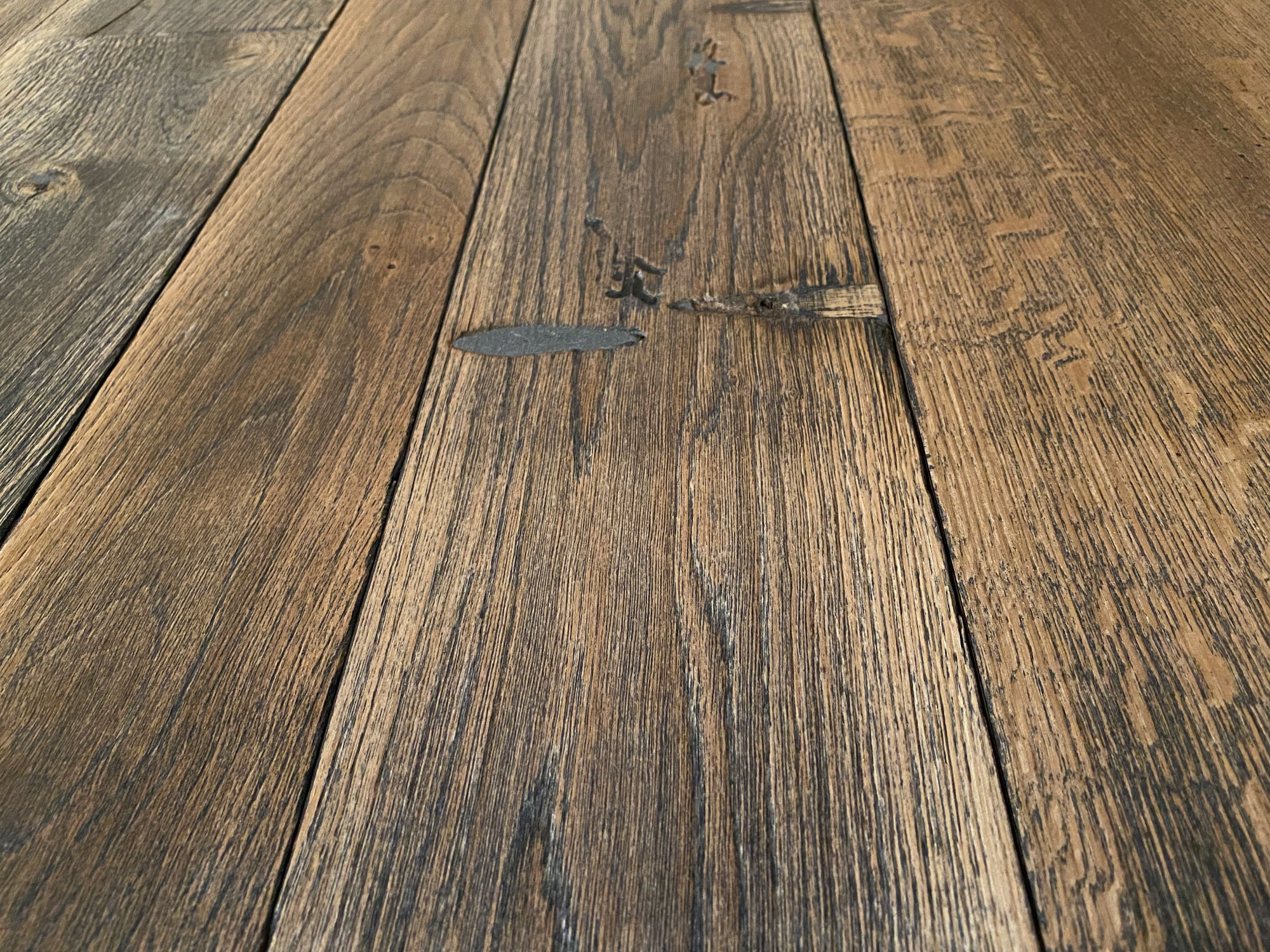 Distressed oak flooring