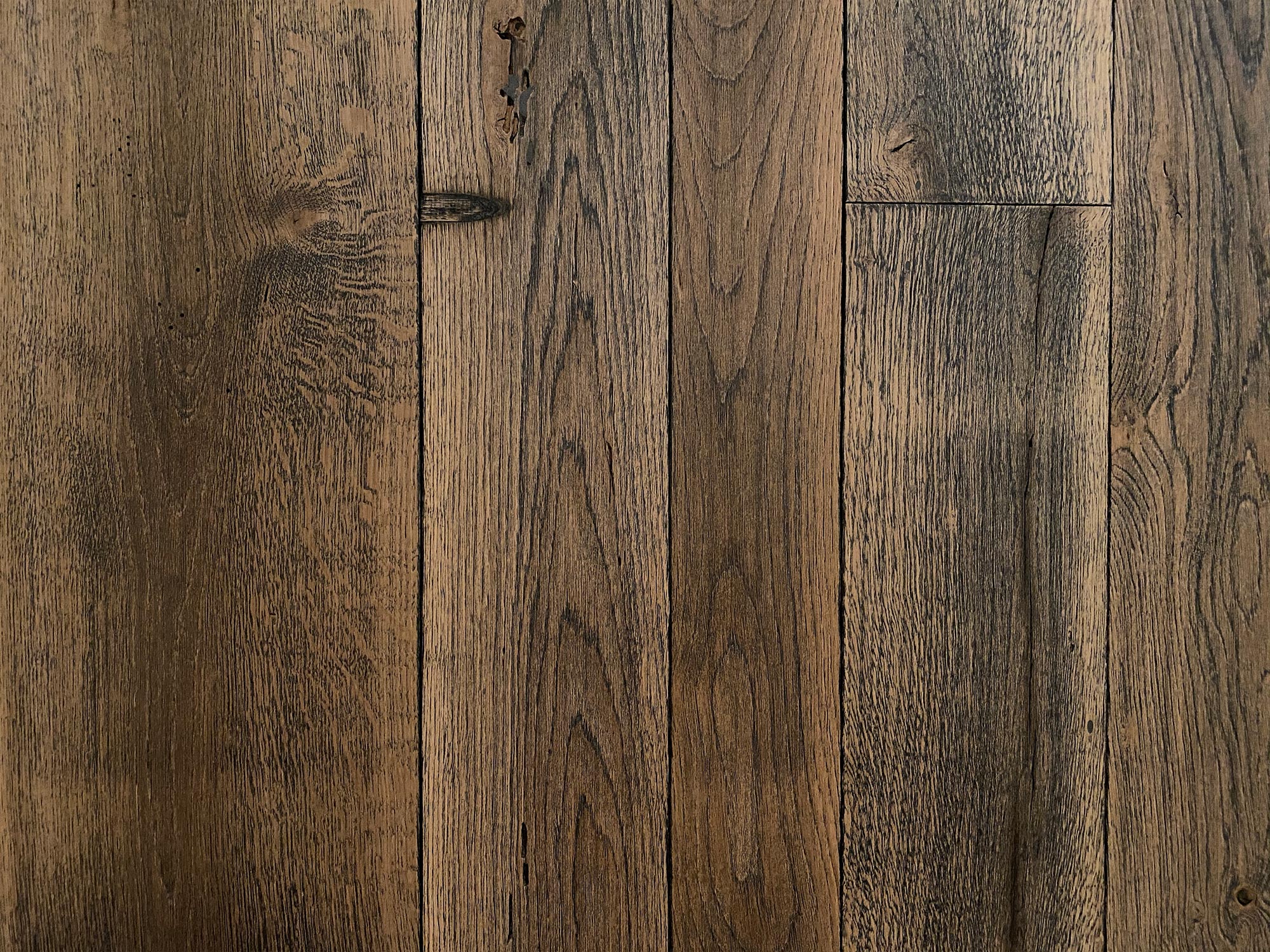 Reclaimed wood flooring with oak finish