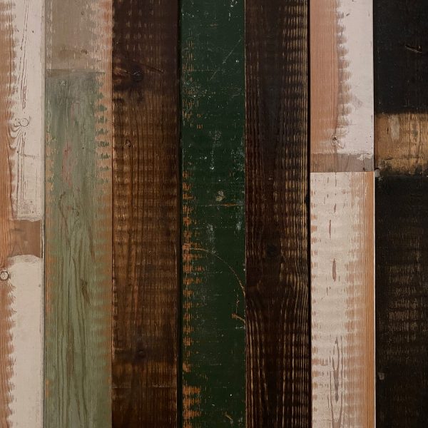 Green, Brown, White and grey reclaimed wall cladding