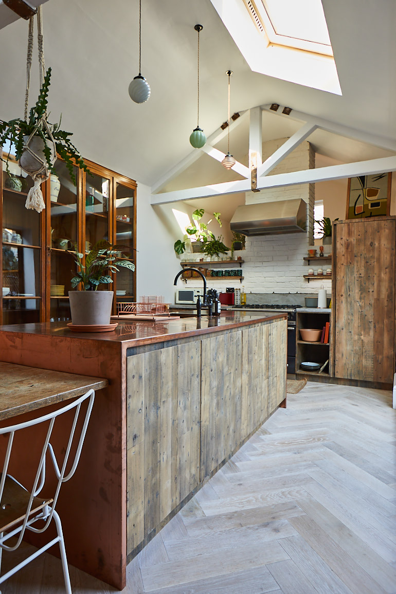 Open plan reclaimed kitchen