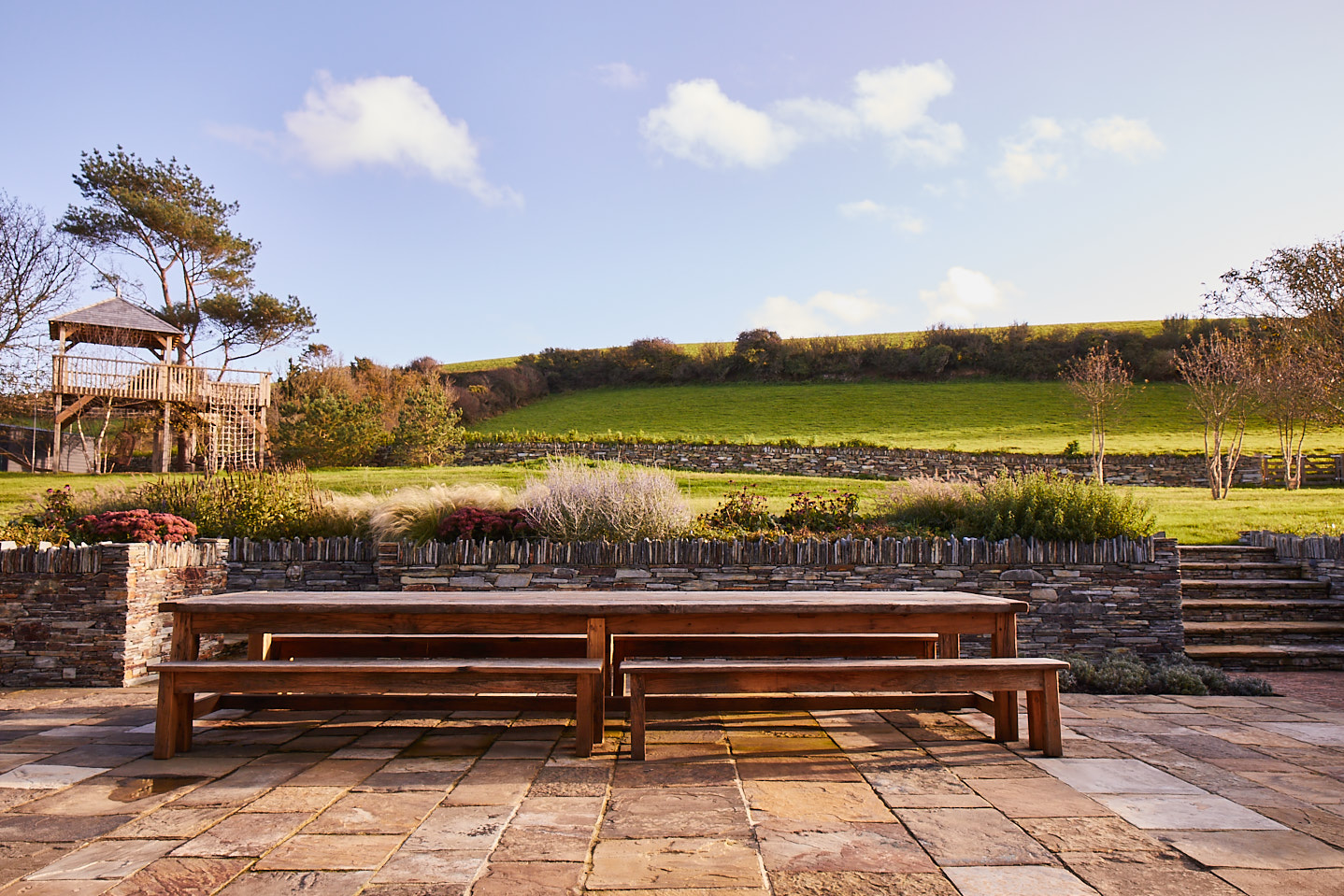 Extra large outdoor table with matching benches