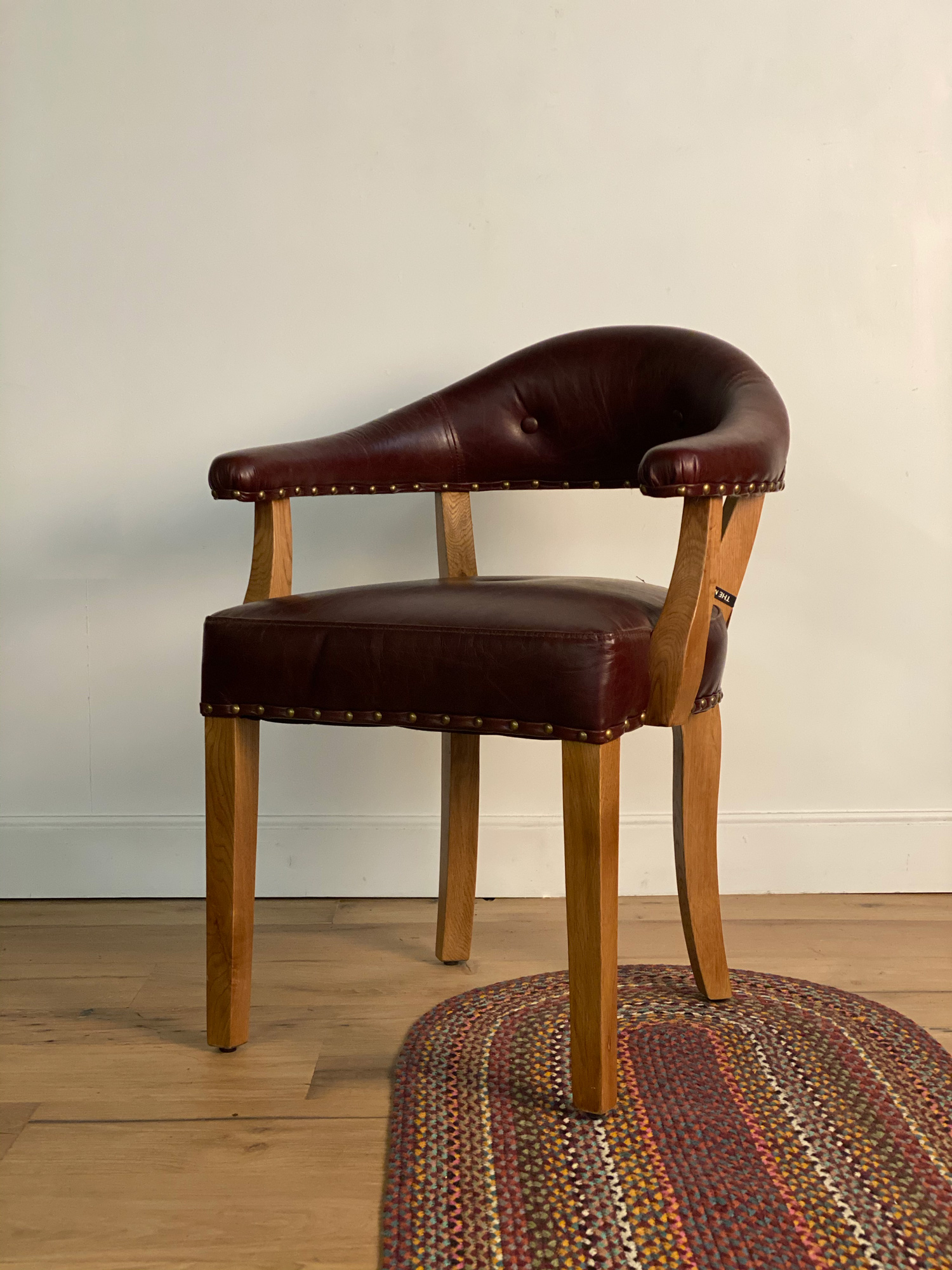 Occasional leather office chair with oak legs