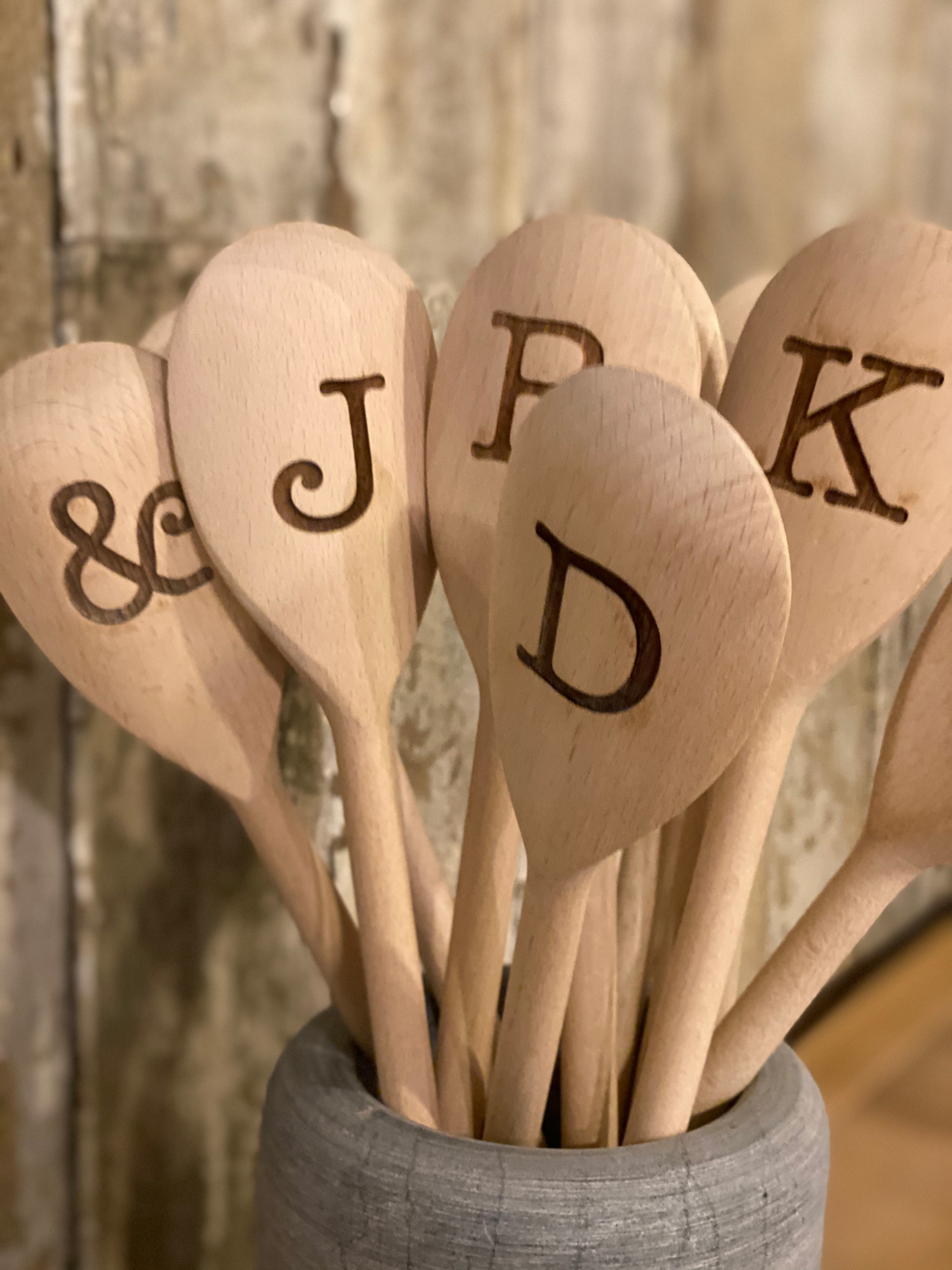 Wooden spoon with alphabet letters