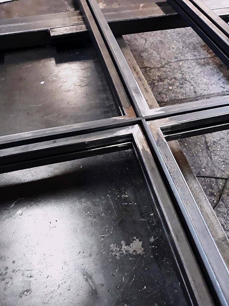 Cross section of bespoke metal doors in crittall style