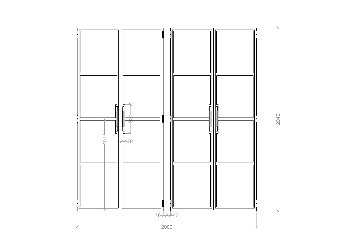 Front elevation of bespoke steel doors for London showroom