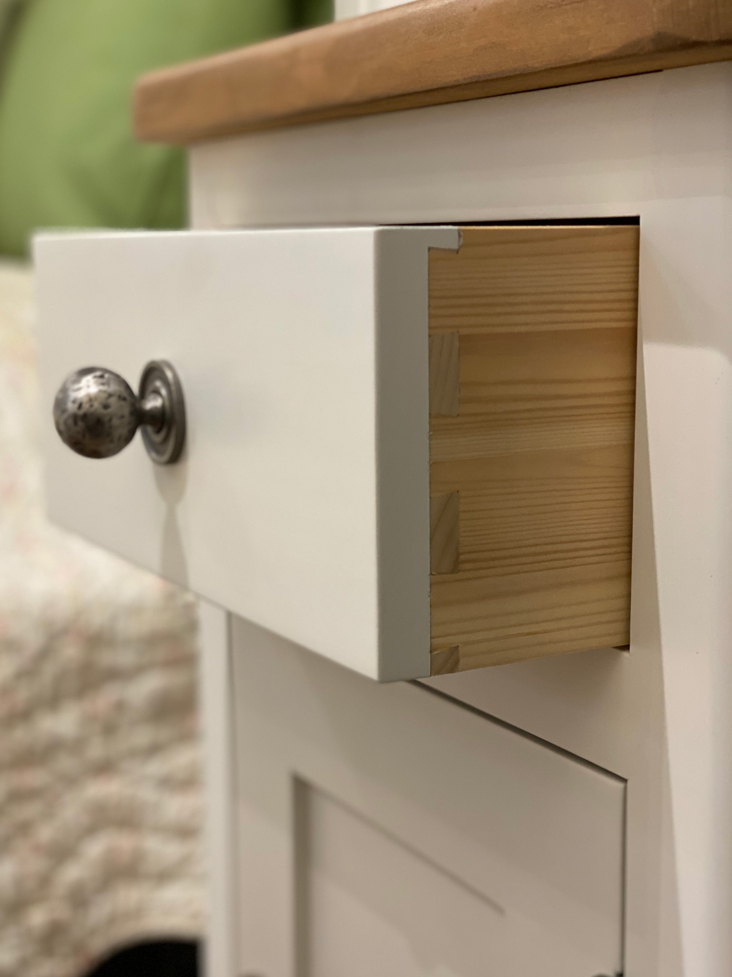 Pine drawer dovetail detail on bedside table