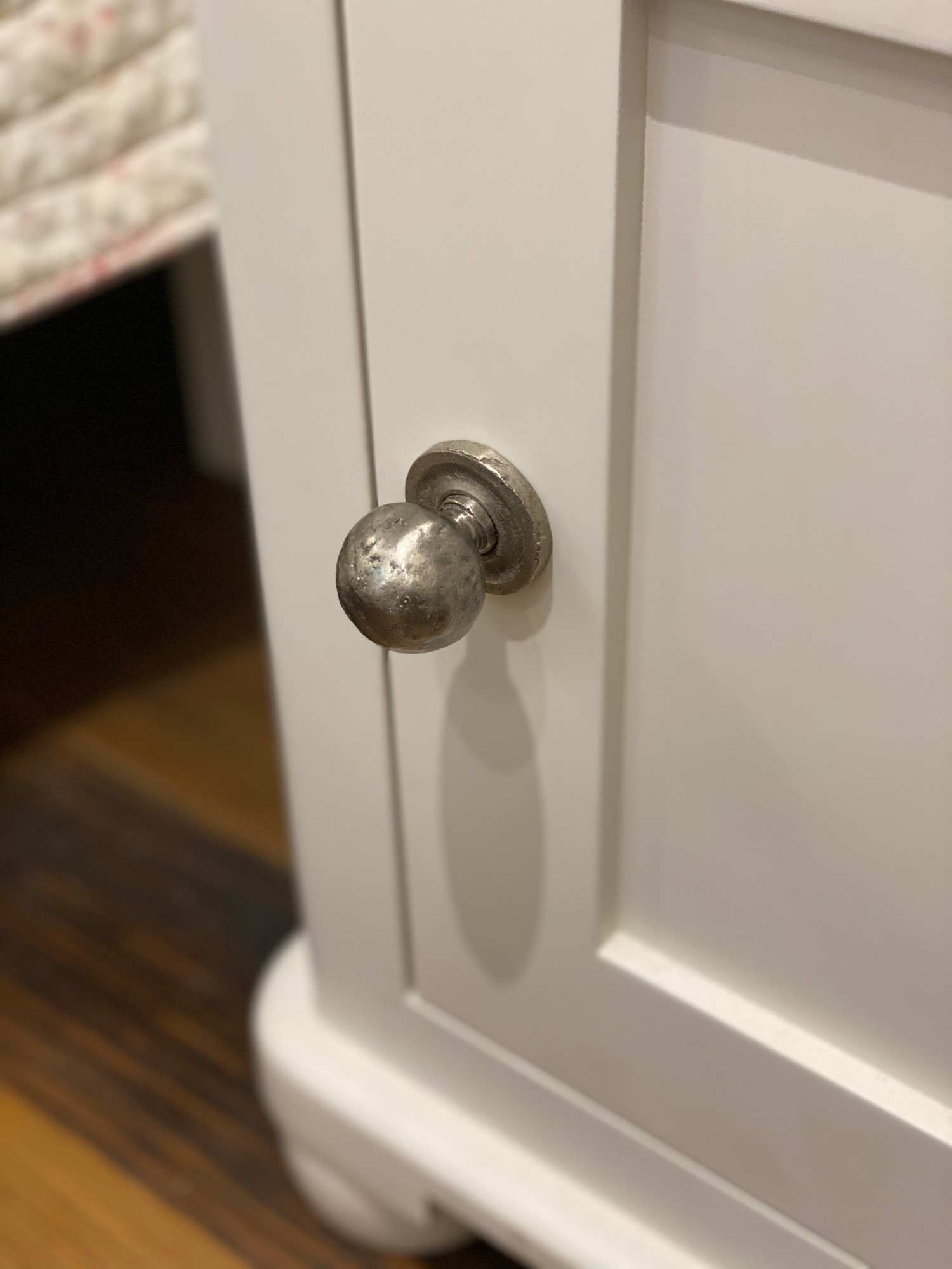 Hammered Pewter knob on painted bedside table