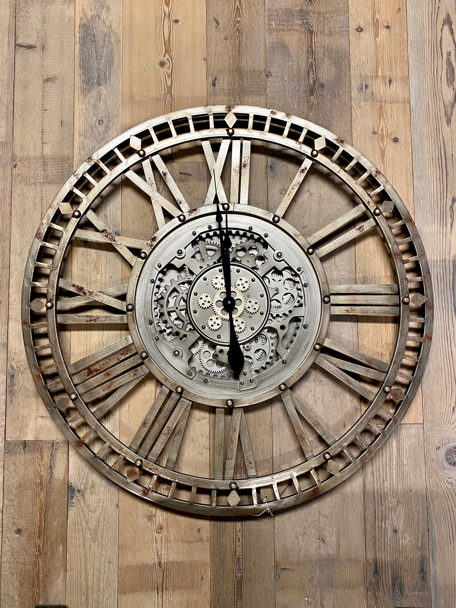 Skeleton clock on reclaimed timber