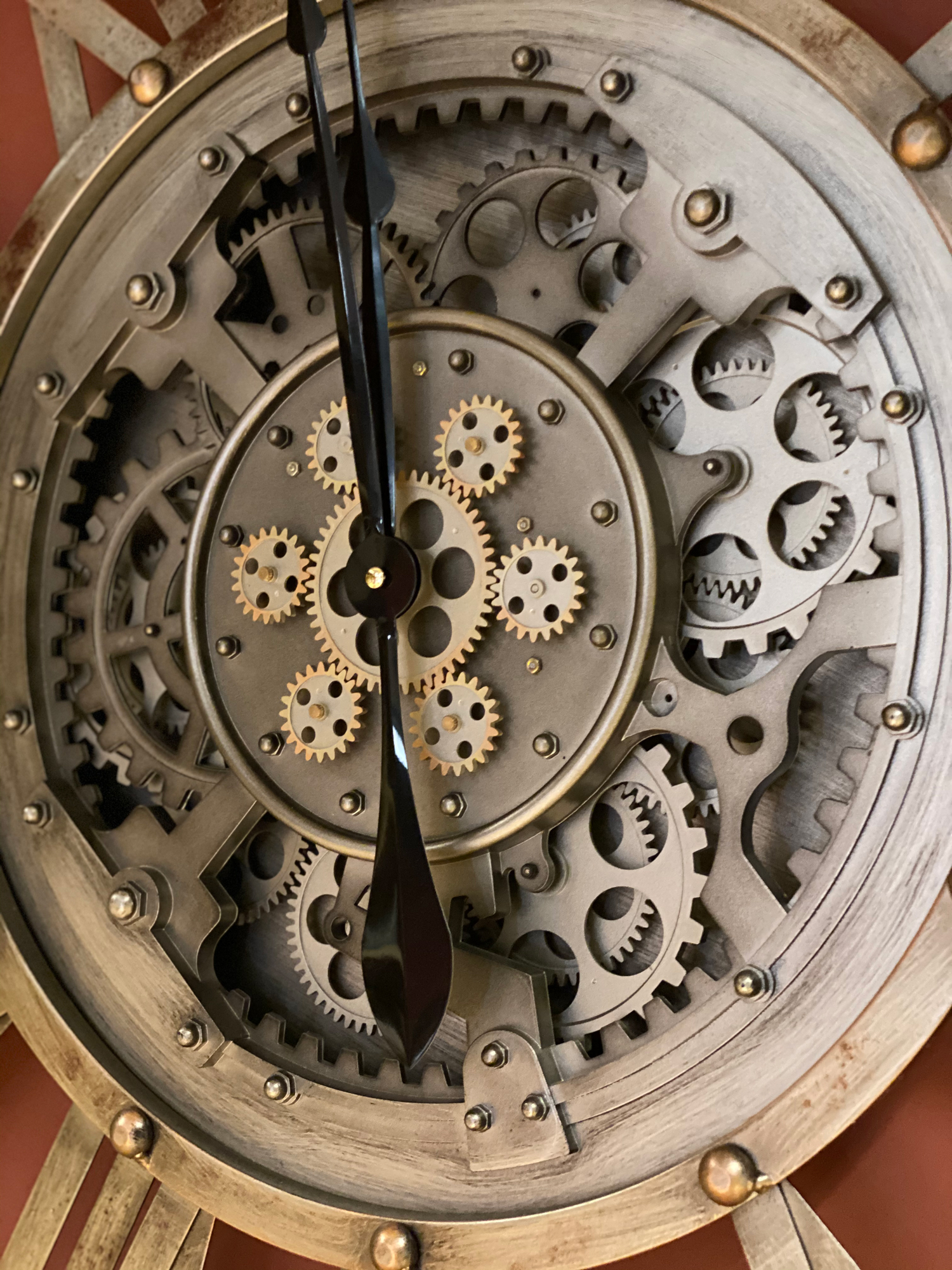 Skeleton clock with gears exposed