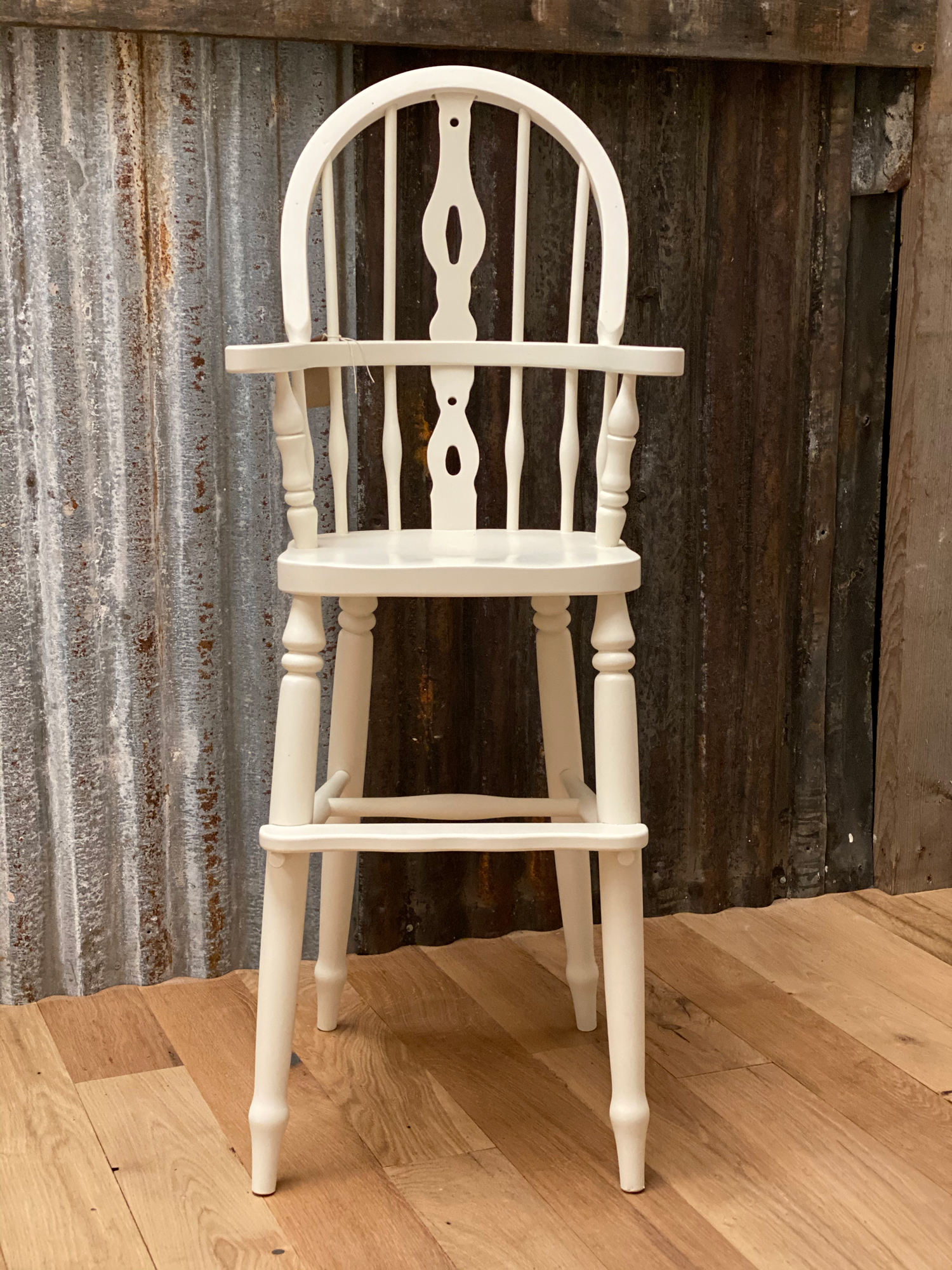 childs windsor high chair painted white