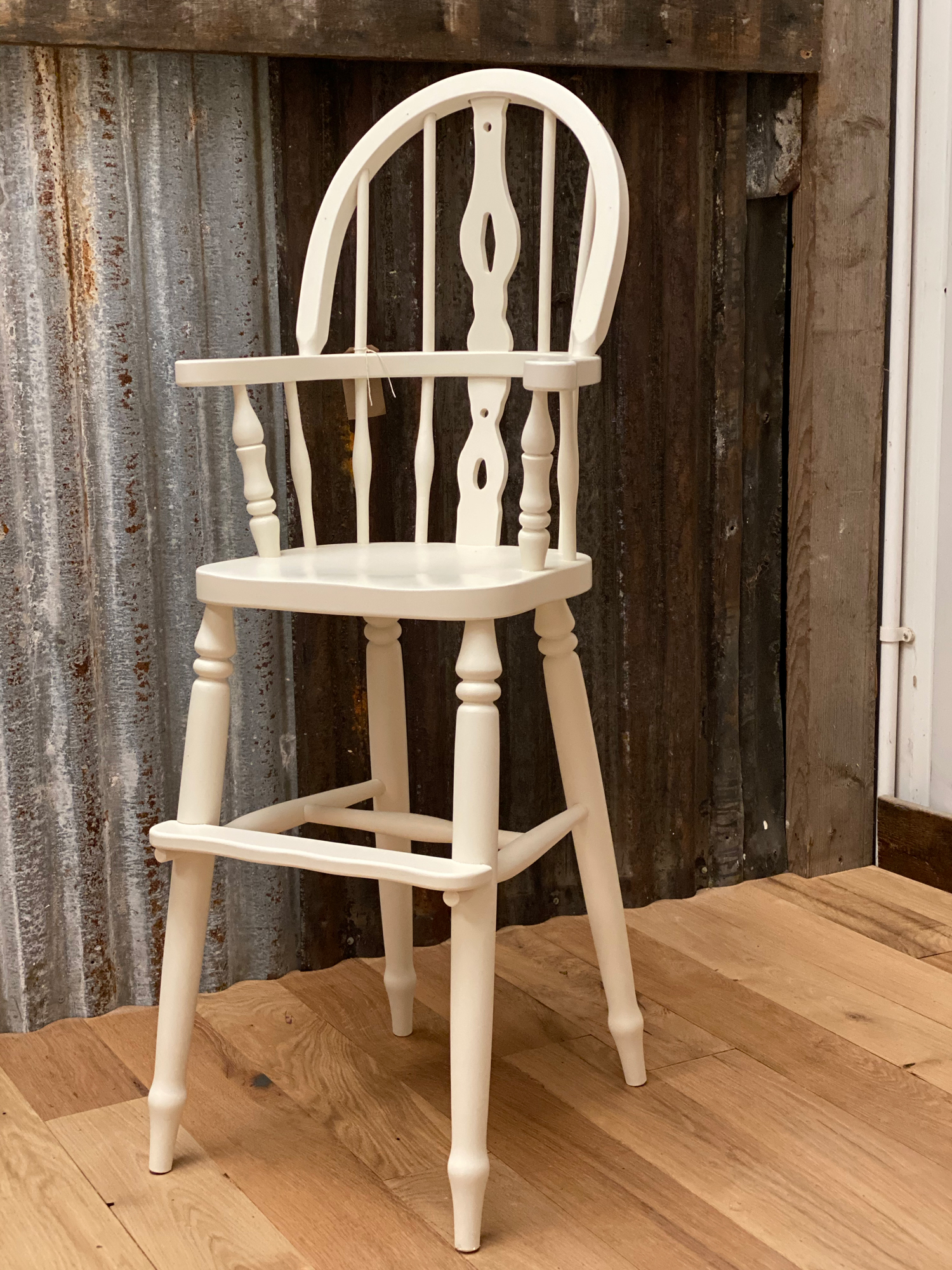 childs windsor high chair painted white