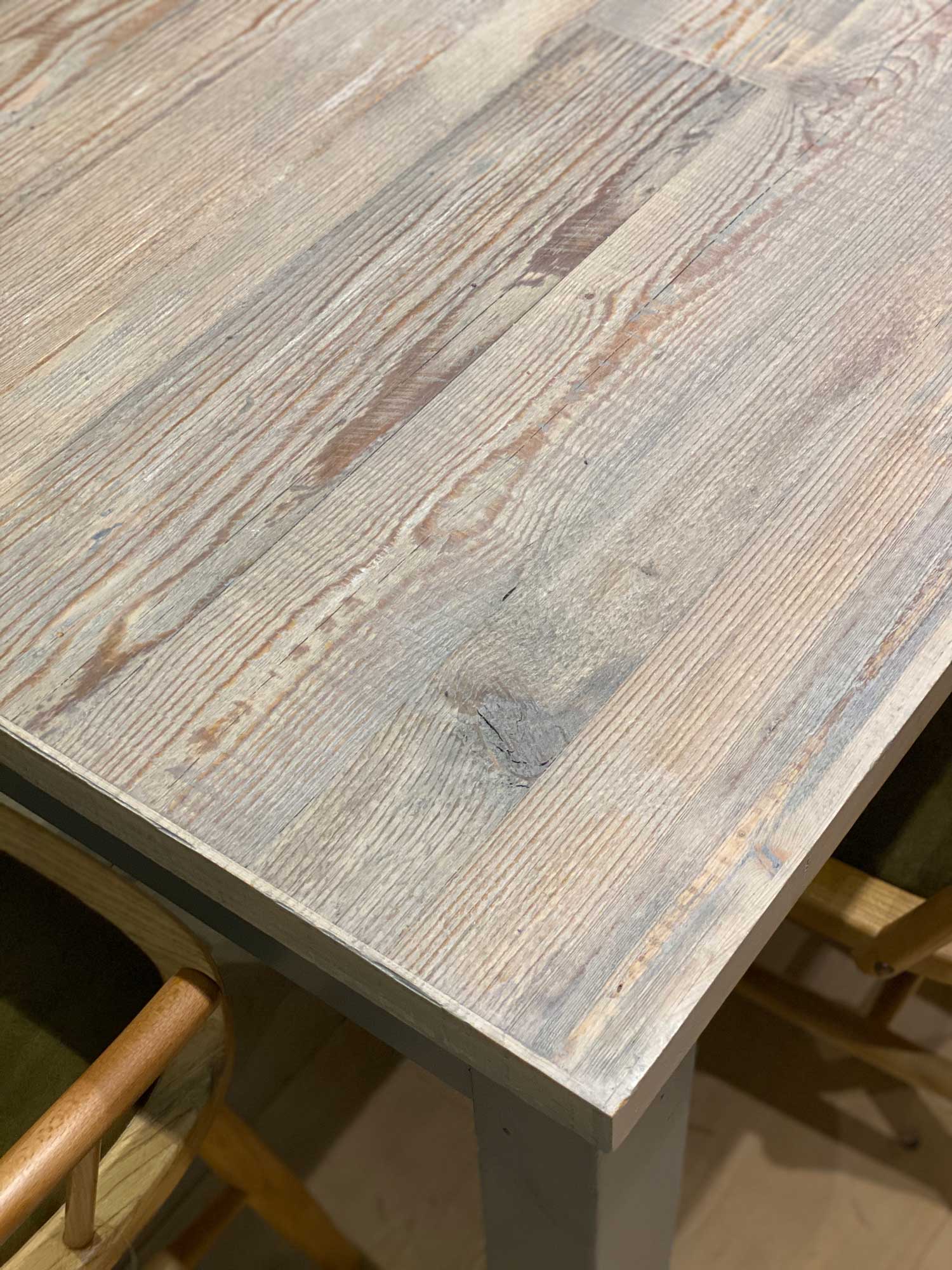 Textured reclaimed whitewash table top