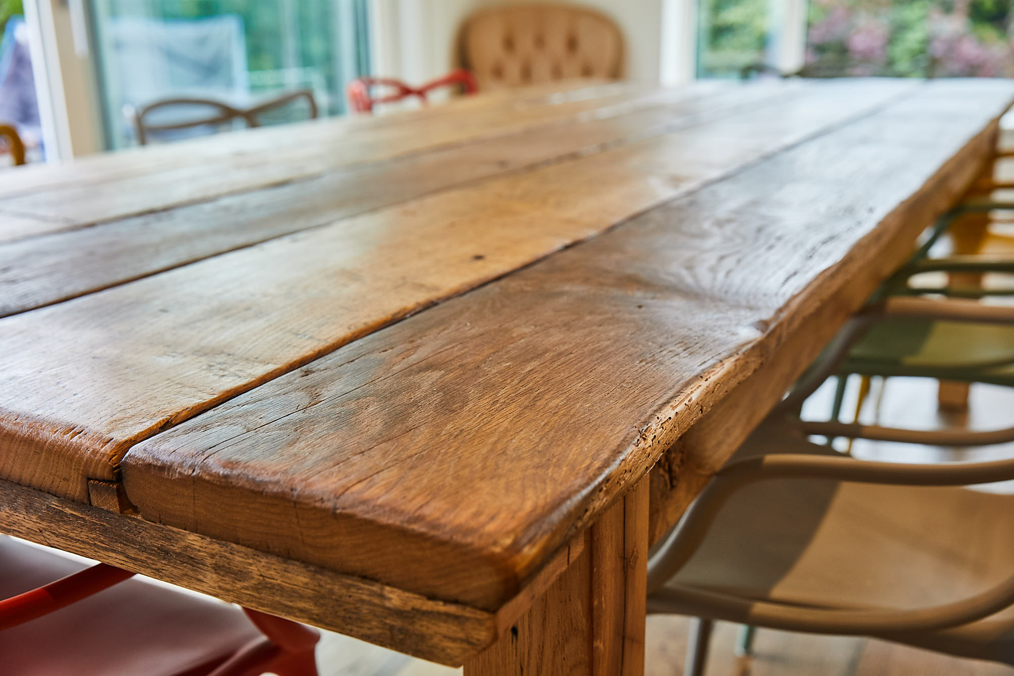 Rustic plank in reclaimed oak dining table