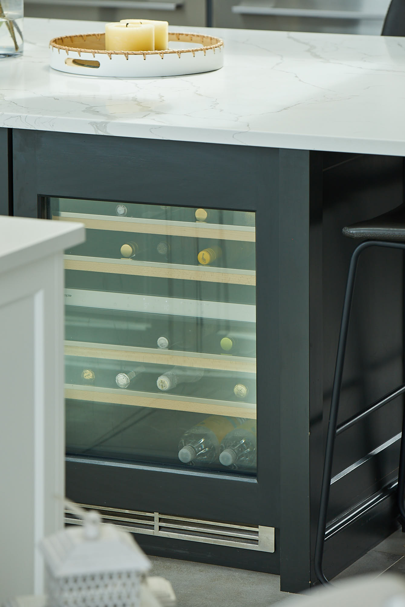 Integrated wine cooler in bespoke kitchen island