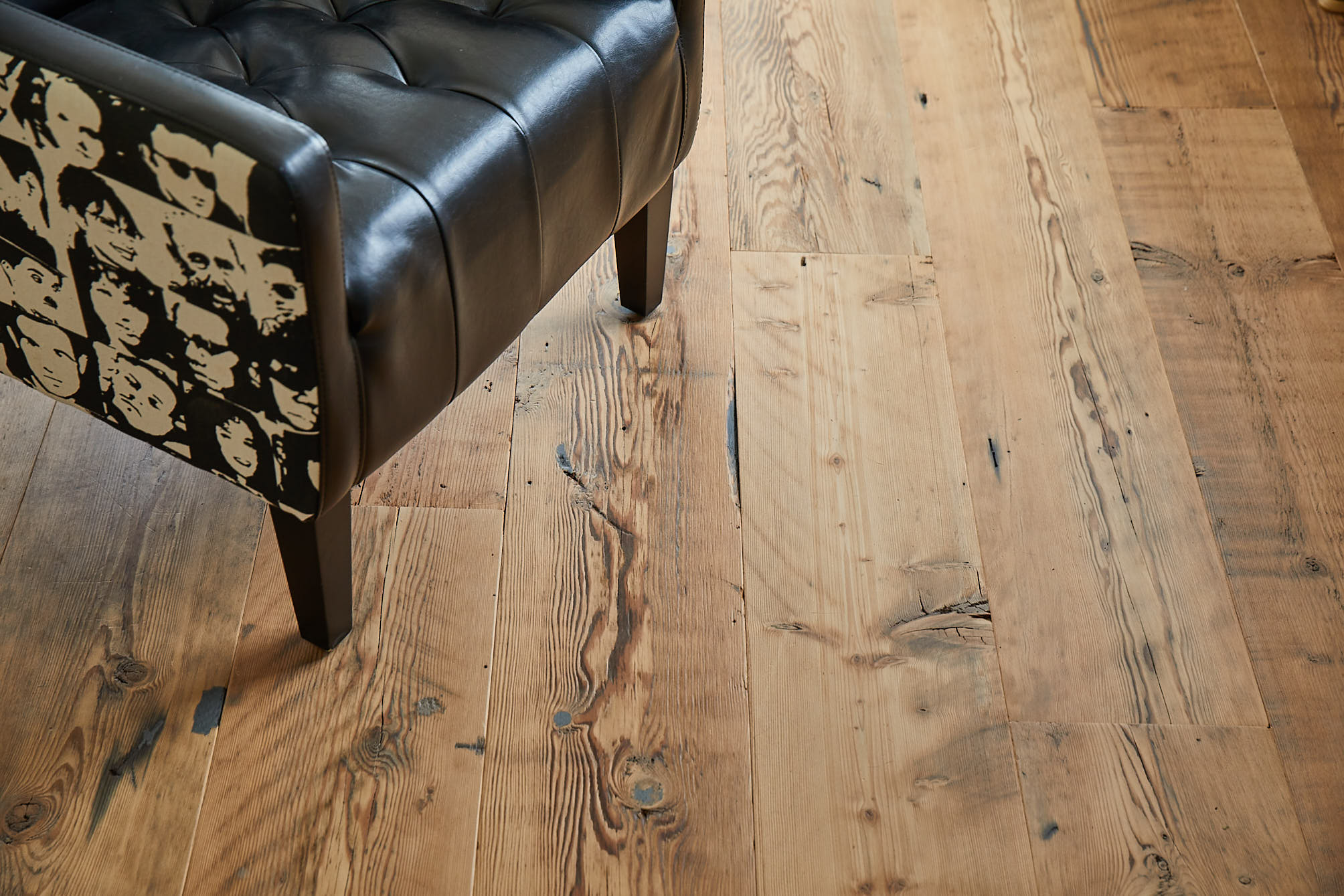 Reclaimed Engineered Flooring with black chair