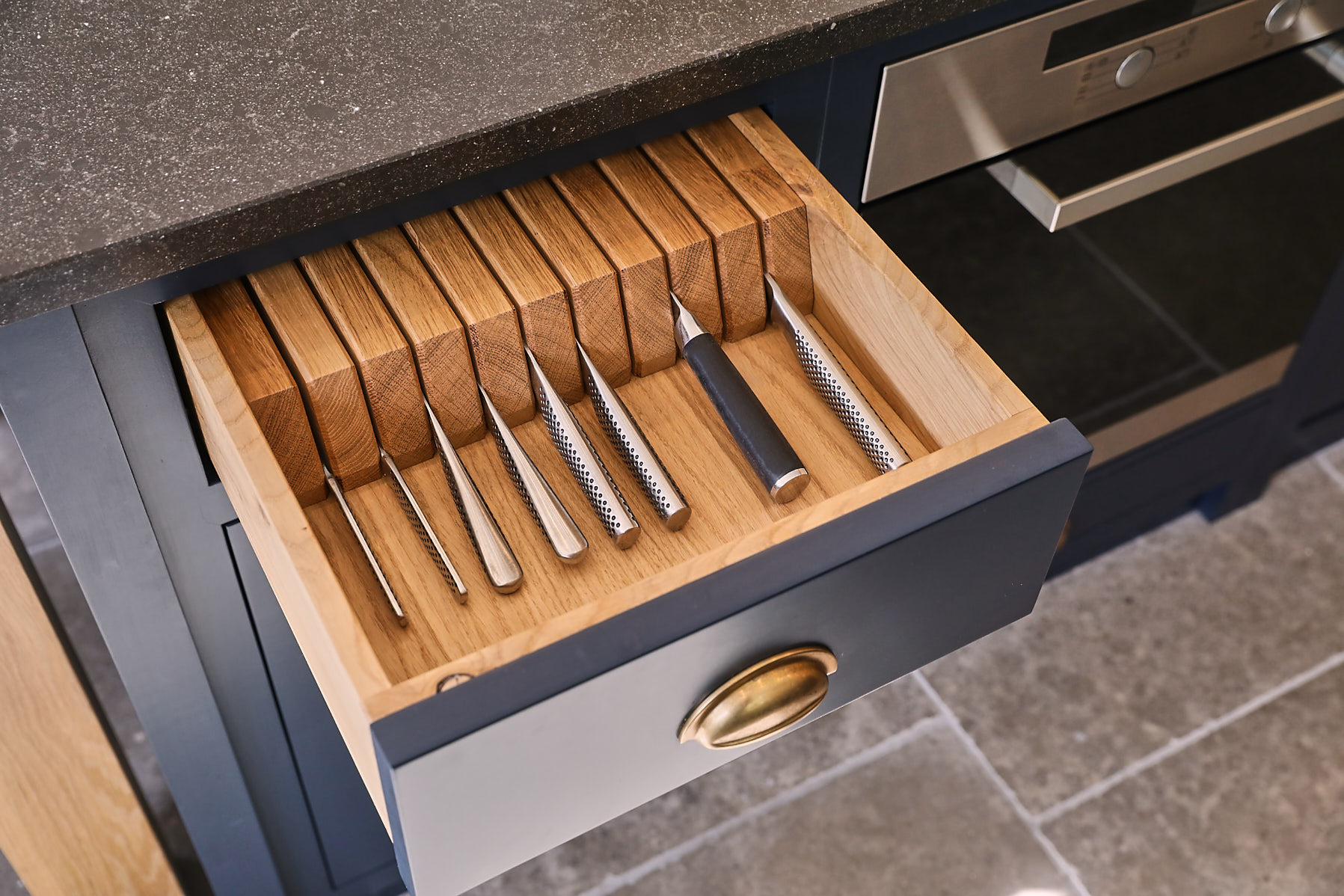 Solid oak knife block drawer insert
