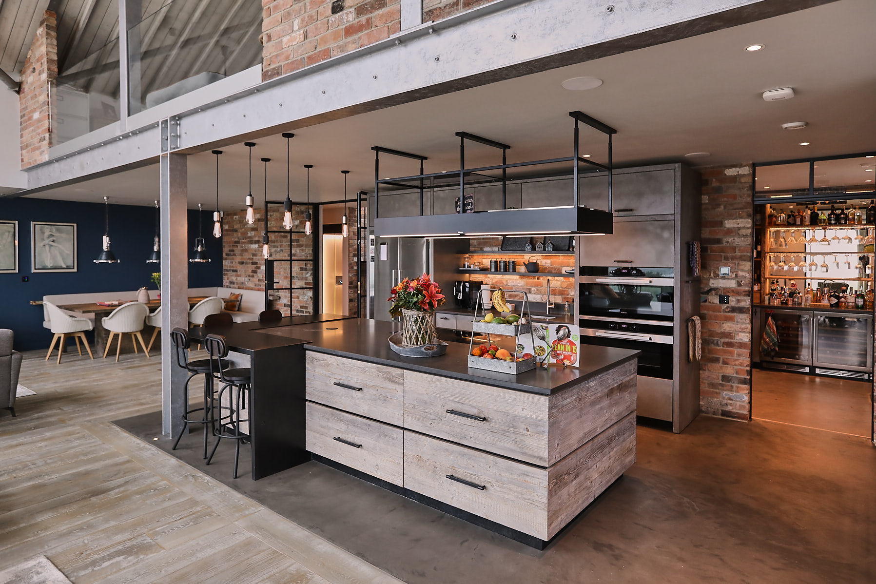 Reclaimed and concrete bespoke kitchen island