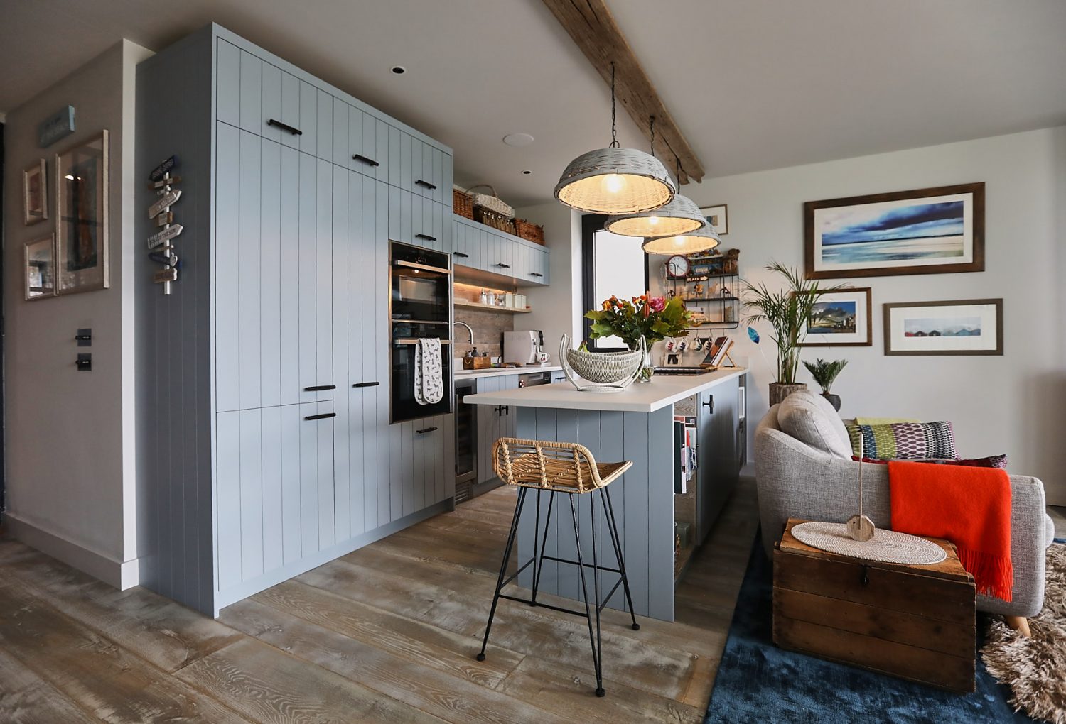 Bespoke kitchen painted in baby blue