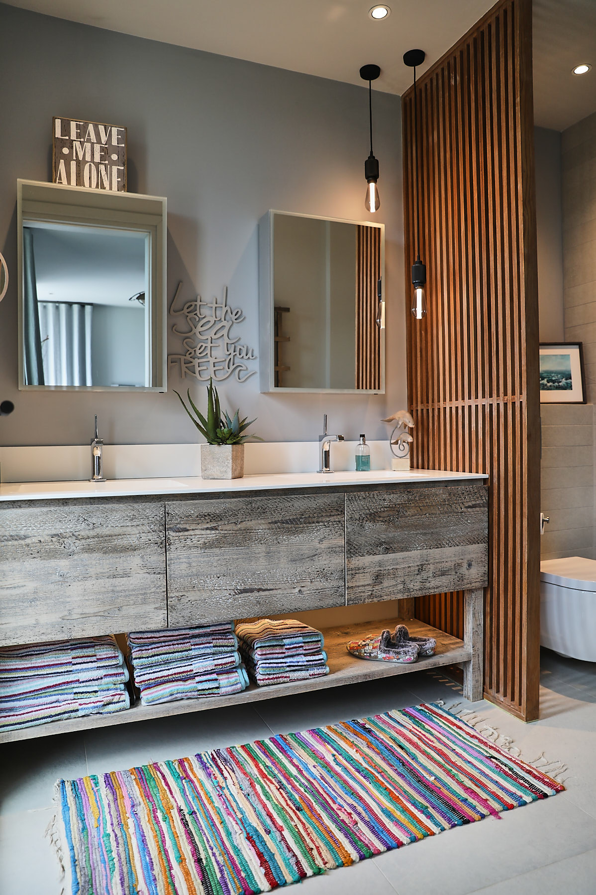 Bespoke rustic vanity unit with integrated quartz sink