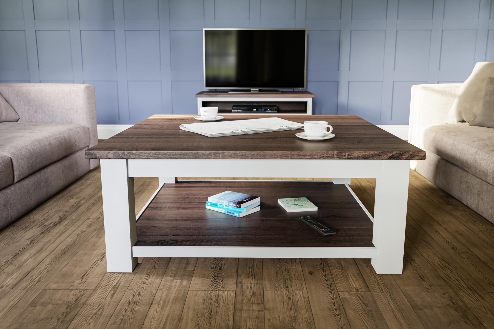 Reclaimed pine coffee table with painted legs