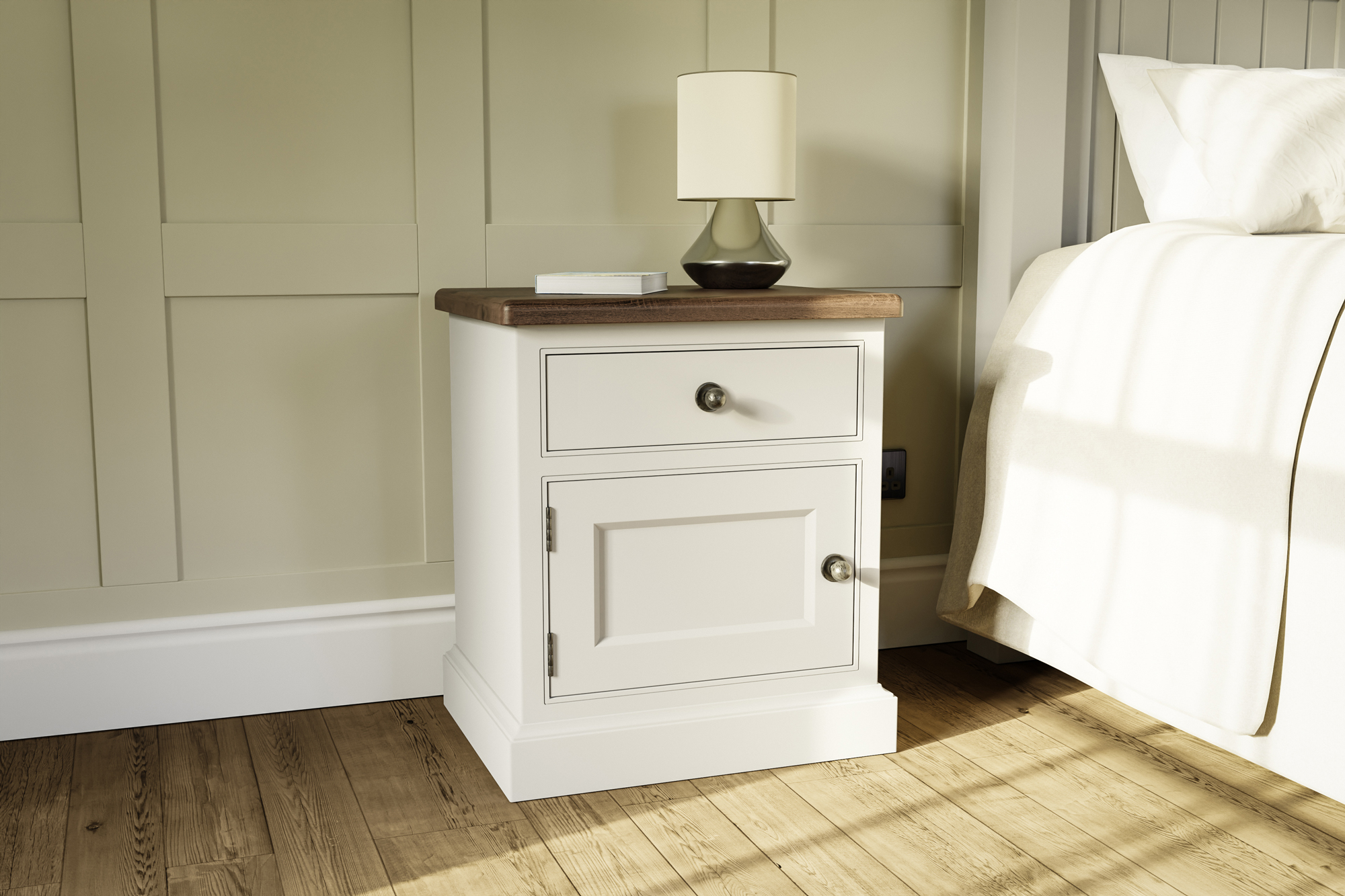 One door and one drawer painted bedside cabinet