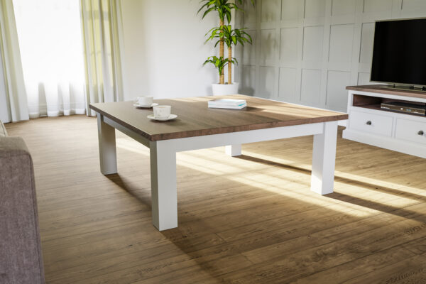 Coffee table with painted legs and oak top