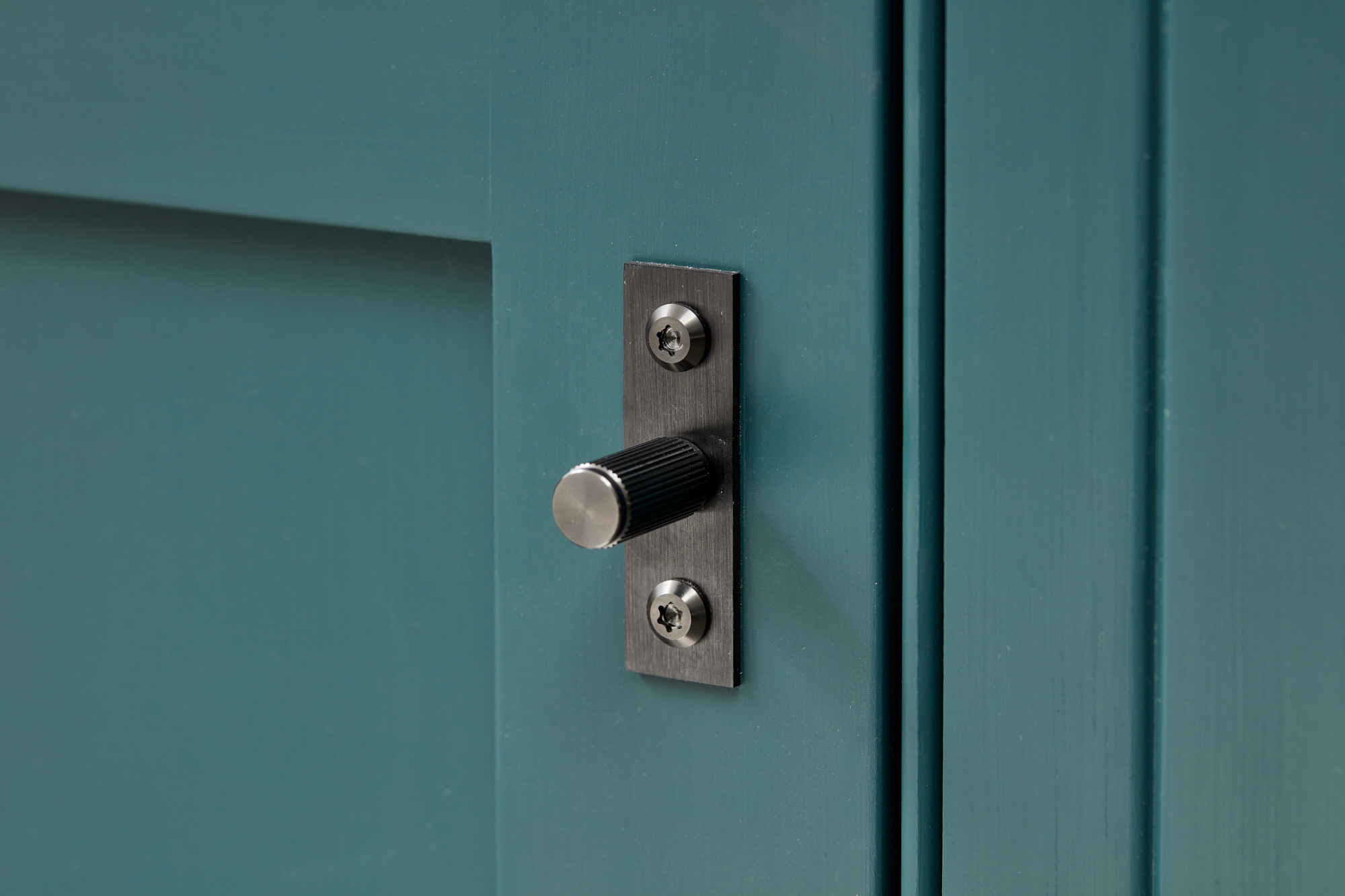 Buster and Punch pull handle on painted Little Greene kitchen