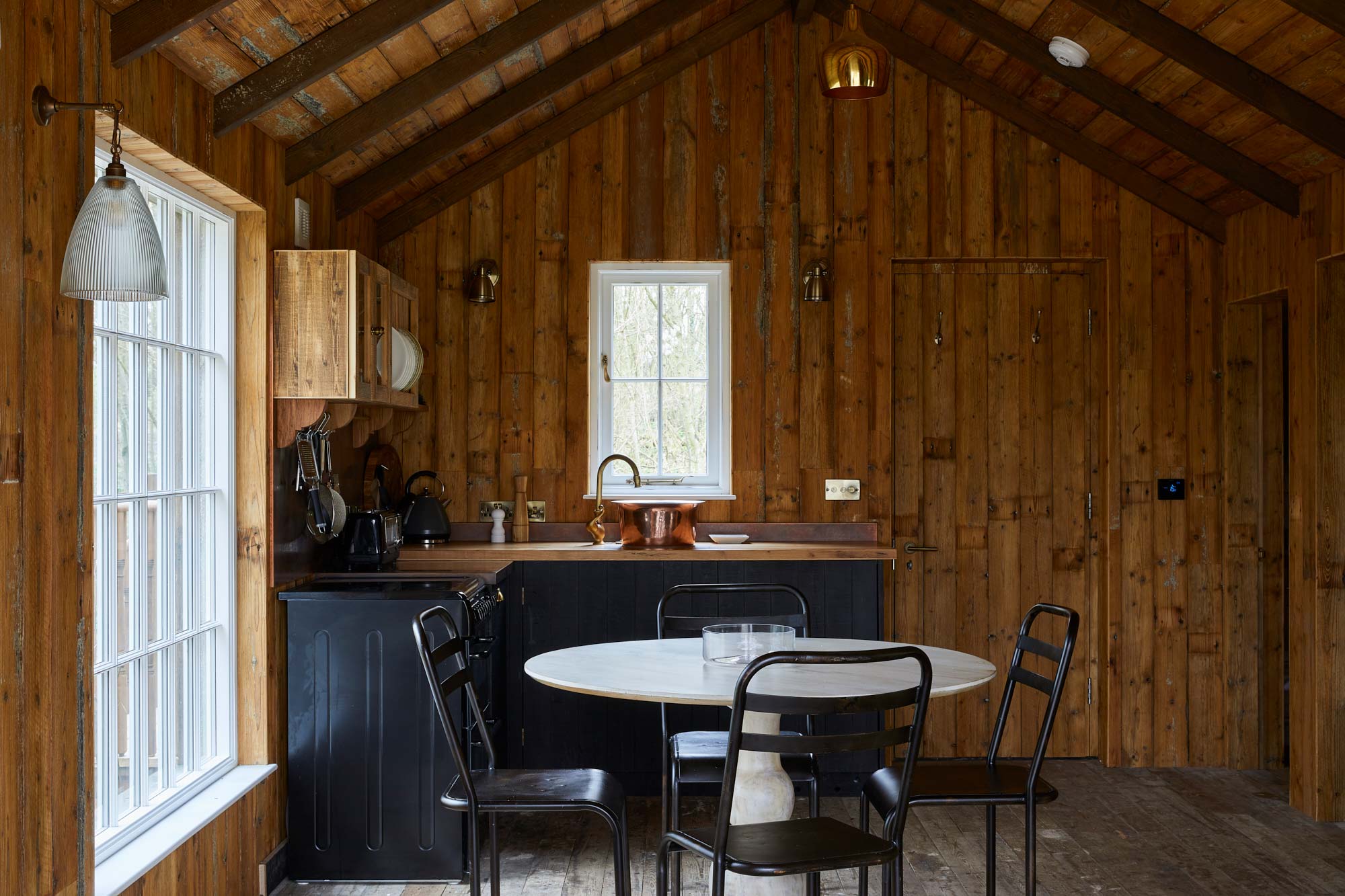 Brushed pine kitchen cladding